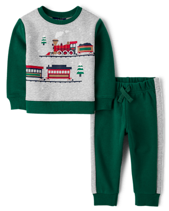 Baby And Toddler Boys Train Premium Fleece 2-Piece Outfit Set