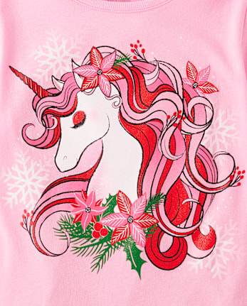 Girls Christmas Unicorn Graphic Tee
