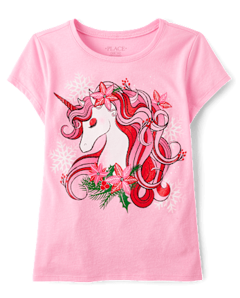 Girls Christmas Unicorn Graphic Tee