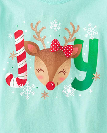 Girls Christmas Joy Reindeer Graphic Tee