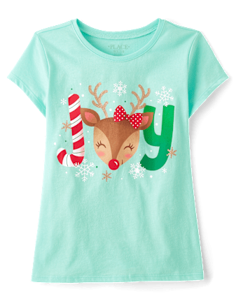 Girls Christmas Joy Reindeer Graphic Tee
