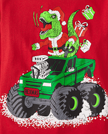 Camisetas estampadas Christmas Dino Truck para niños