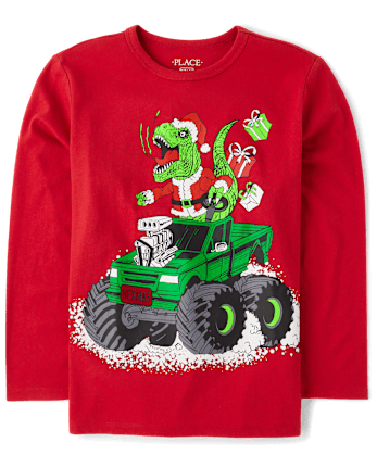 Camisetas estampadas Christmas Dino Truck para niños