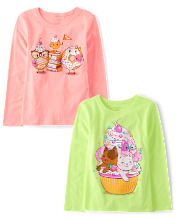 Girls Cat Dessert Graphic Tee 2-Pack