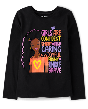 Girls Long Sleeve Positive Words Graphic Tee BLACK The Children s Place
