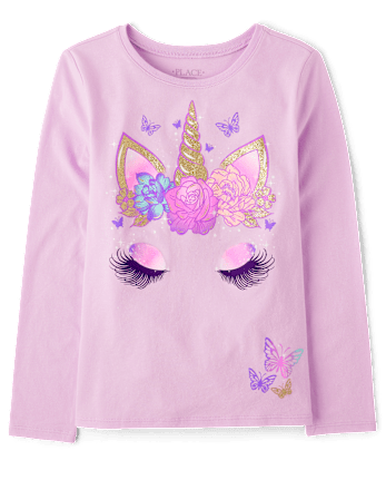 Girls Unicorn Face Graphic Tee