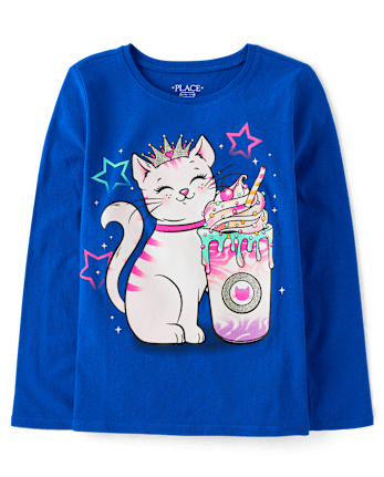 Girls Cat Milkshake Graphic Tee