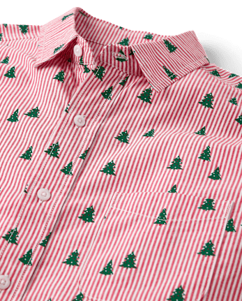 Mens Dad And Me Christmas Tree Poplin Button Up Shirt