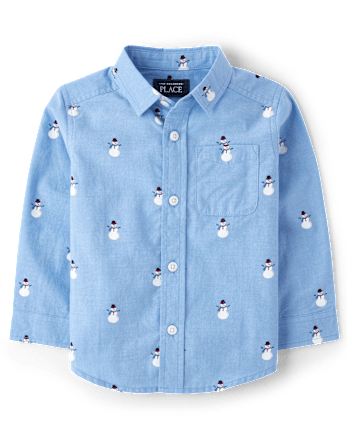 Baby And Toddler Boys Print Poplin Button Up Shirt