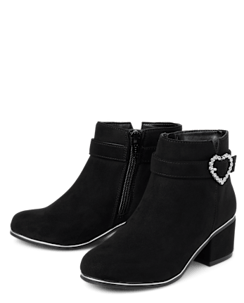 Girls Jeweled Heart Buckle Booties