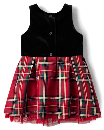 Toddler Girls Matching Family Plaid Velour Fit And Flare Dress