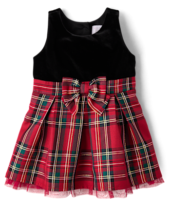 Toddler Girls Matching Family Plaid Velour Fit And Flare Dress