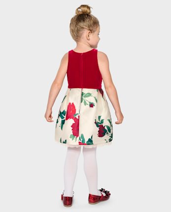 Baby And Toddler Girls Floral Velour Fit And Flare Dress