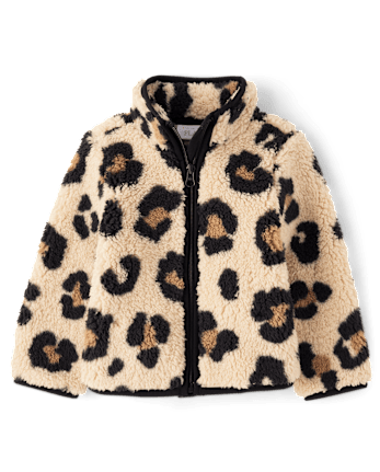 Toddler Girls Print Sherpa Zip Up Jacket