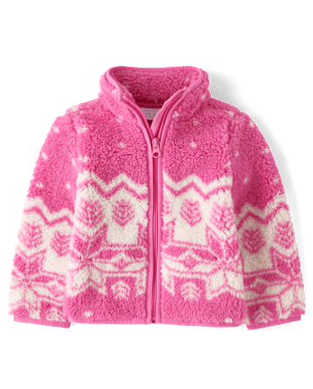 Toddler Girls Long Sleeve Print Sherpa Zip Up Jacket PINK The Children s Place