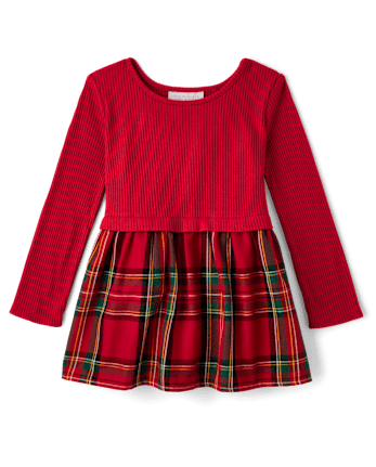 Baby And Toddler Girls Plaid Ribbed Fit And Flare Dress