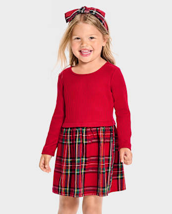 Baby And Toddler Girls Plaid Ribbed Fit And Flare Dress