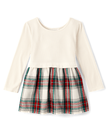 Baby And Toddler Girls Plaid Ribbed Fit And Flare Dress