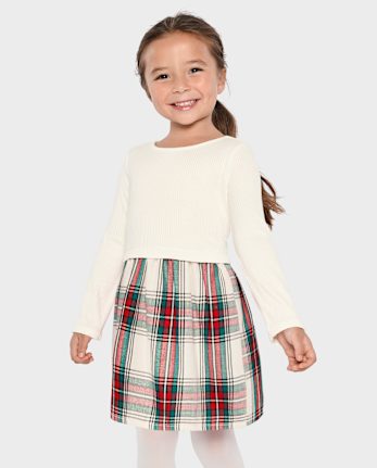 Baby And Toddler Girls Plaid Ribbed Fit And Flare Dress