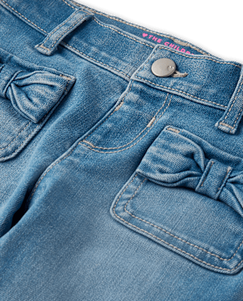 Toddler Girls Bow Patch Pocket Flare Jeans