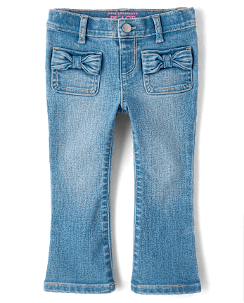 Toddler Girls Bow Patch Pocket Flare Jeans