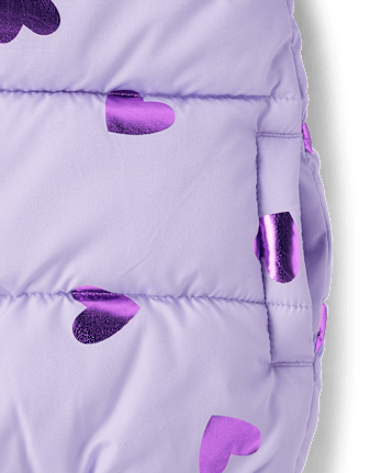 Toddler Girls Foil Heart Quilted Puffer Jacket