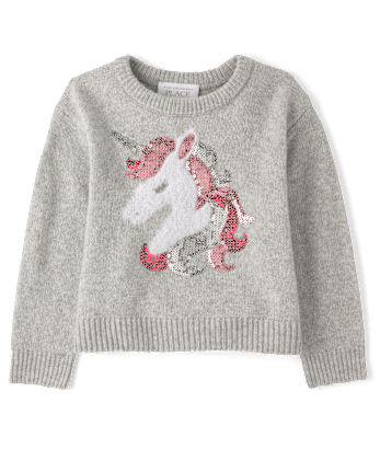 Toddler Girls Long Sleeve Sequin Sweater H T MIST The Children s Place