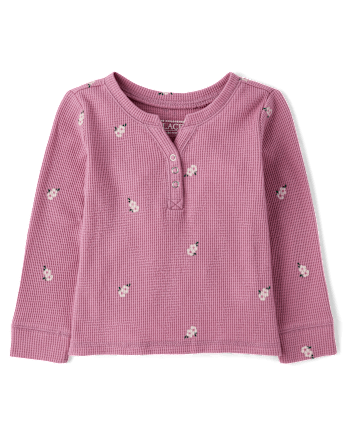 Baby And Toddler Girls Print Thermal Henley Top