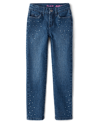 Jean droit à strass pour fille