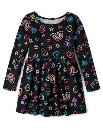 Girls Rainbow Doodle Everyday Dress