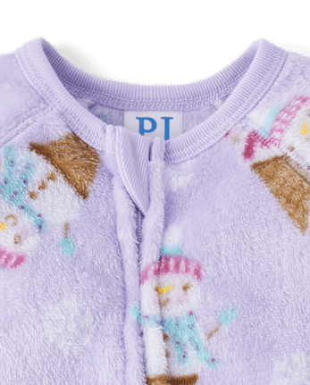 Pyjama une pièce en polaire à motif bonhomme de neige et glace pour bébés et petites filles