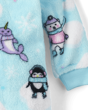 Baby And Toddler Girls Winter Animals Footed One Piece Pajamas - Cozy Fleece