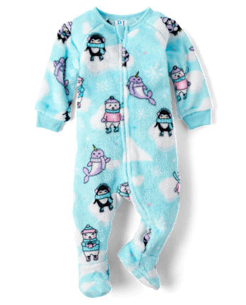 Baby And Toddler Girls Winter Animals Footed One Piece Pajamas - Cozy Fleece