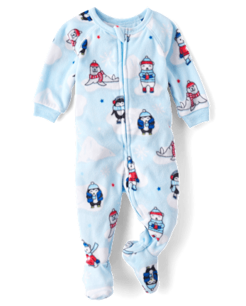 Baby And Toddler Boys Long Raglan Sleeve Winter Animal Microfleece Footed One Piece Pajamas BLUE The Children s Place