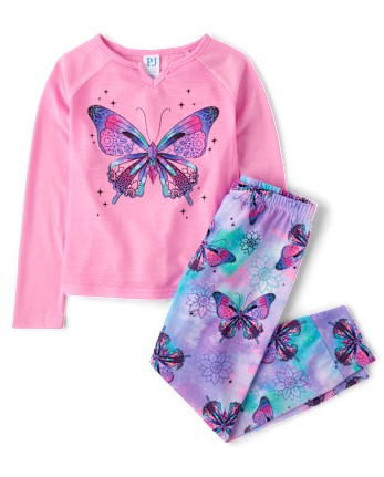 Girls Long Raglan Sleeve Butterfly Pajamas PINK The Children s Place Girls Long Raglan Sleeve Butterfly Pajamas PINK The Children s Place
