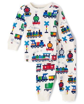 Baby And Toddler Boys Long Sleeve Train Print Snug Fit Cotton Pajamas WHITE The Children s Place