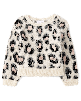 Girls Leopard Eyelash Sweater