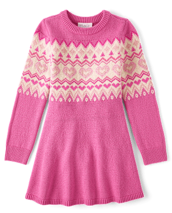 Girls Long Sleeve Heart Fairisle Sweater Dress PINK The Children s Place