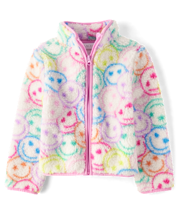 Girls Long Sleeve Print Sherpa Zip Up Jacket WHITE The Children s Place