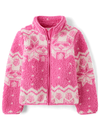 Girls Print Sherpa Zip Up Jacket