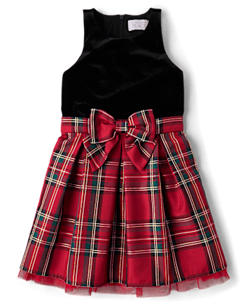 Girls Matching Family Plaid Velour Fit And Flare Dress