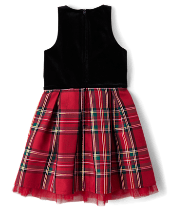 Girls Matching Family Plaid Velour Fit And Flare Dress