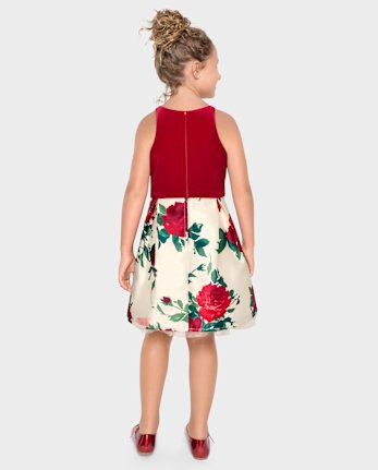 Girls Sleeveless Floral Velour Fit And Flare Dress CLASSICRED The Children s Place
