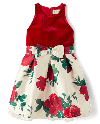 Girls Floral Velour Fit And Flare Dress