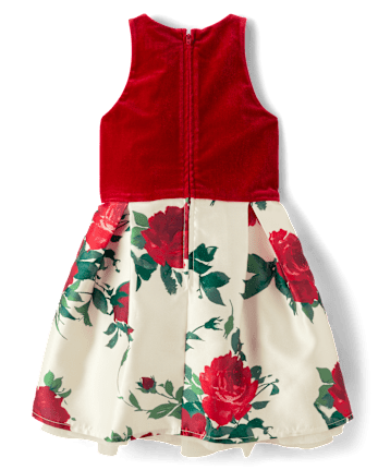 Girls Floral Velour Fit And Flare Dress