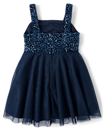 Girls Sequin Mesh Fit & Flare Dress