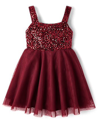 Girls Sequin Mesh Fit & Flare Dress