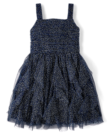 Girls Glitter Mesh Ruffle Dress