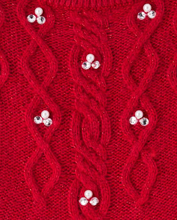 Girls Long Sleeve Cable Knit Rhinestone Sweater Dress - RED | The ...