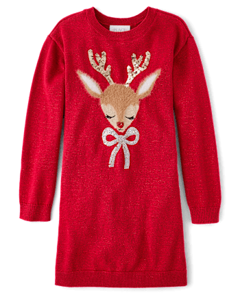 Fille Paillettes Renne Robe pull